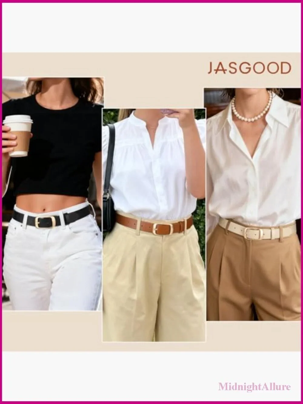 3 Pack Faux Leather Belts for Women Casual Dress Pants Jeans Gold Buckle